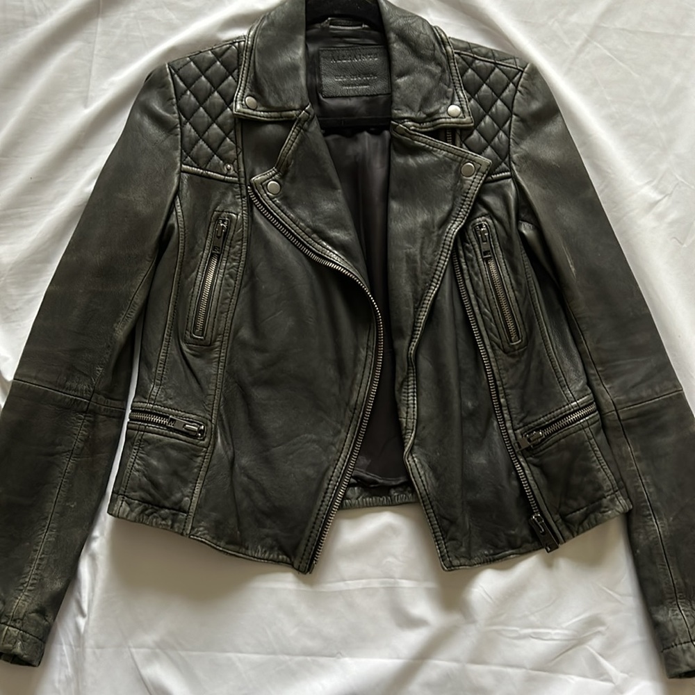 All Saints Cargo Distressed Leather Jacket